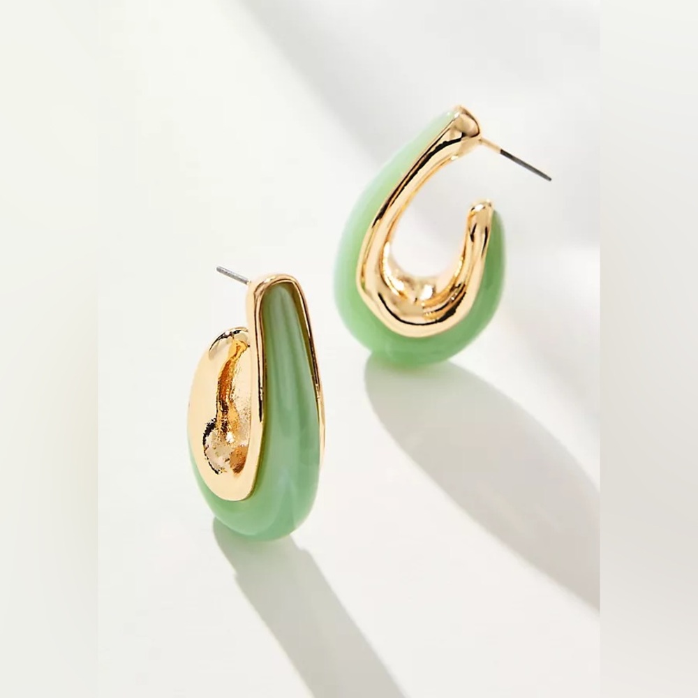 New Anthropologie Metal & Resin Tear Drop Hoop Earrings - Picture 8 of 16